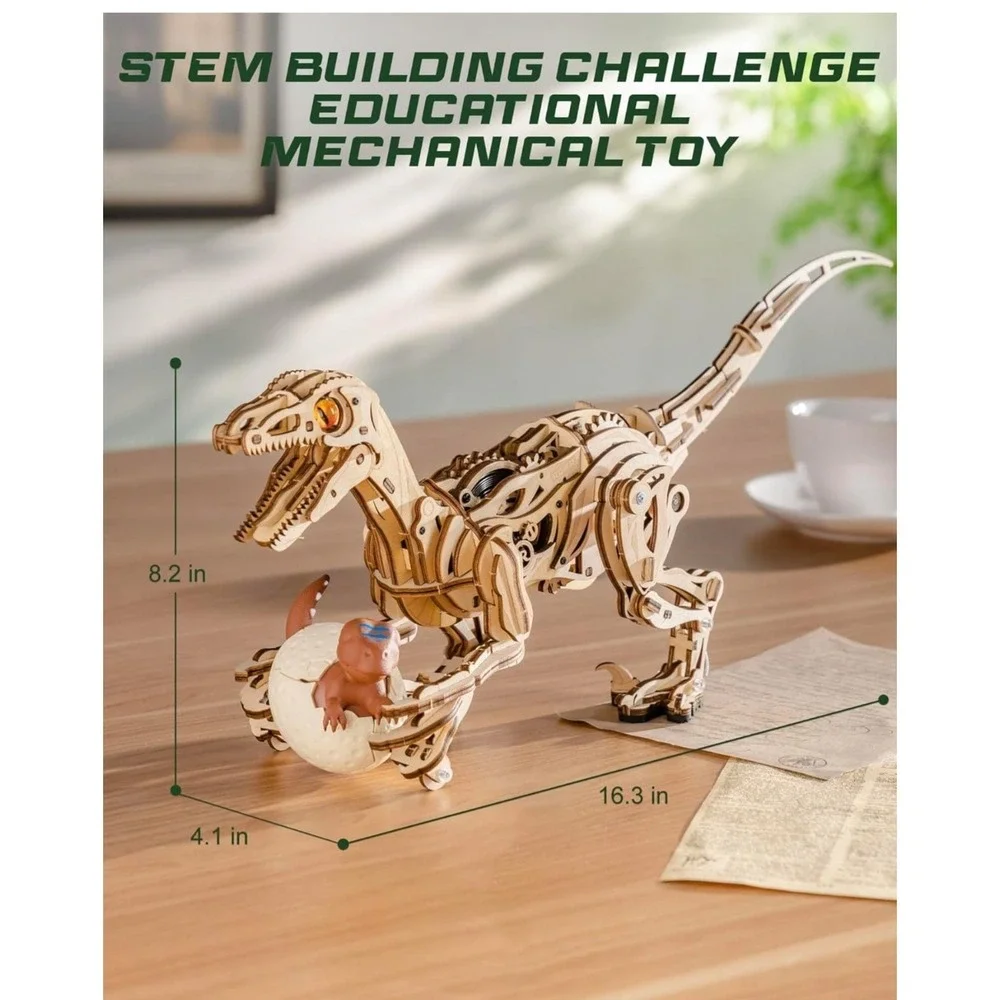 Velociraptor Mechanical Model Kit-3D Puzzle Assembly STEM Toy Moving Dinosaur